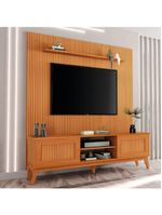 Rack Bancada King Com Painel Para TV Até 75 Polegadas Egeo Cedro Ripado Impressão 3D EDN