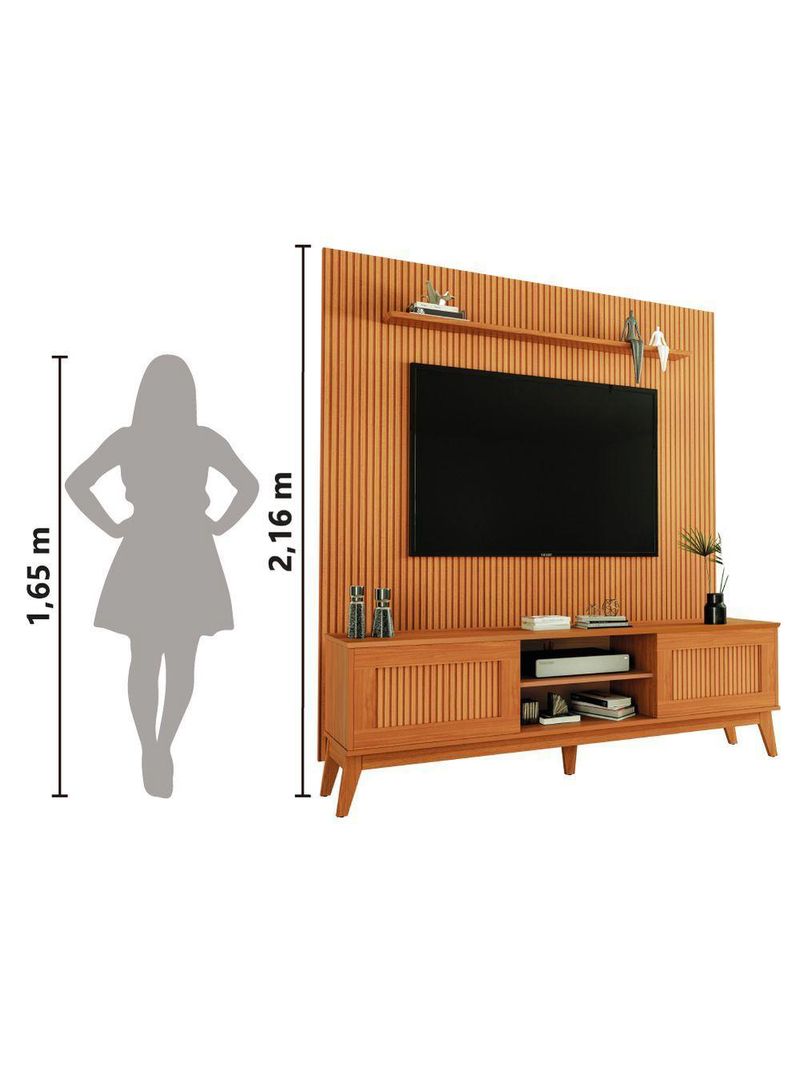Rack Bancada King Com Painel Para TV Até 75 Polegadas Egeo Cedro Ripado Impressão 3D EDN