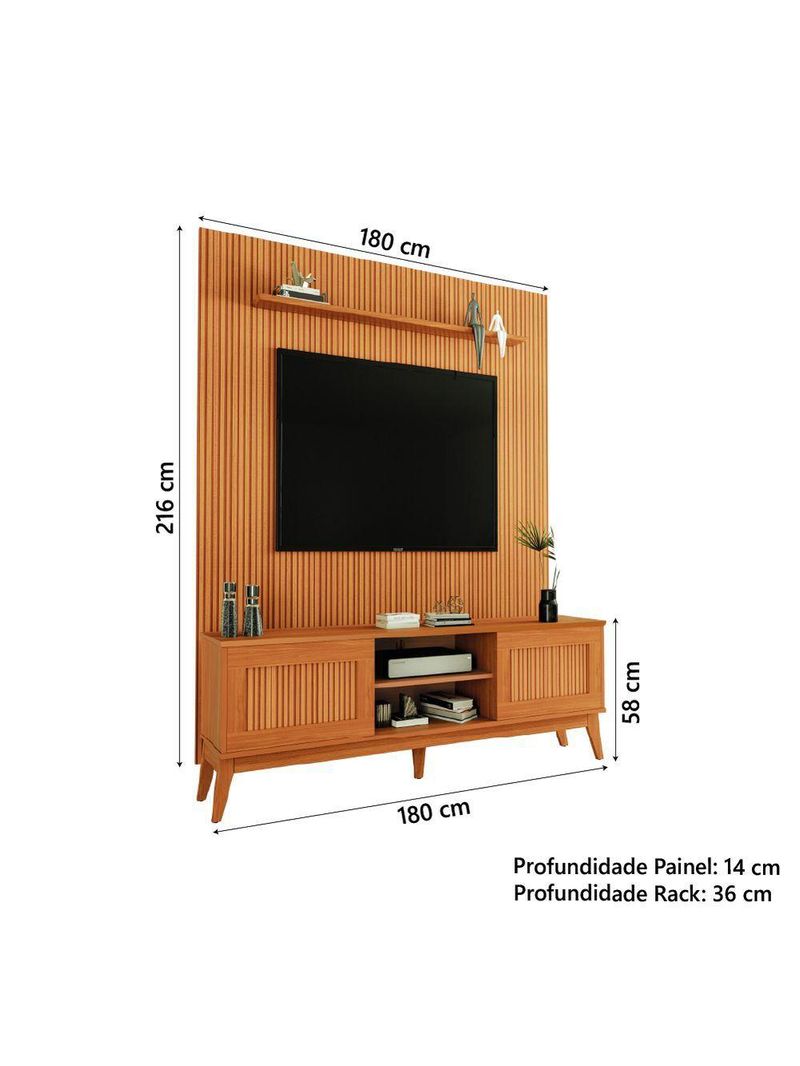 Rack Bancada King Com Painel Para TV Até 75 Polegadas Egeo Cedro Ripado Impressão 3D EDN