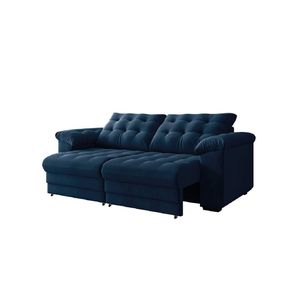 Sofá Retrátil e Reclinável Bipartido 2 Lugares 2,10m Veludo Coliseu Selmer Azul Folha