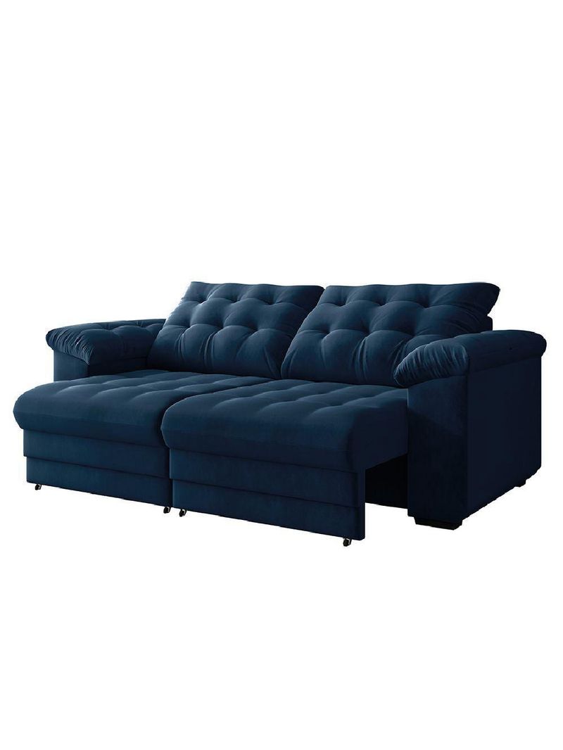 Sofá Retrátil e Reclinável Bipartido 2 Lugares 2,10m Veludo Coliseu Selmer Azul Folha