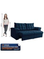 Sofá Retrátil e Reclinável Bipartido 2 Lugares 2,10m Veludo Coliseu Selmer Azul Folha