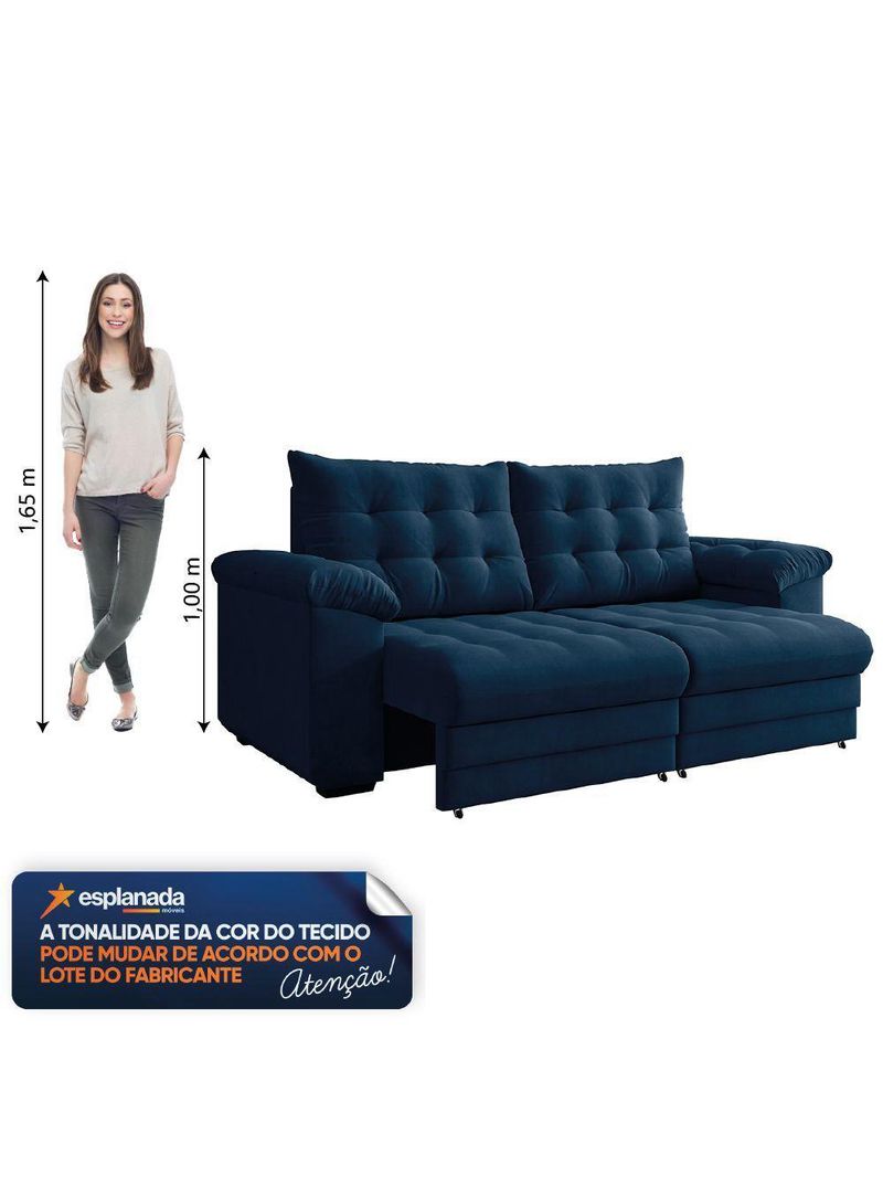 Sofá Retrátil e Reclinável Bipartido 2 Lugares 2,10m Veludo Coliseu Selmer Azul Folha