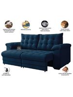 Sofá Retrátil e Reclinável Bipartido 2 Lugares 2,10m Veludo Coliseu Selmer Azul Folha