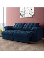 Sofá Retrátil e Reclinável Bipartido 2 Lugares 2,10m Veludo Coliseu Selmer Azul Folha