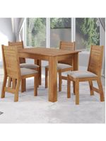 Conjunto De Mesa Sala De Jantar Place 1,10m 4 Cadeiras Veludo Viero Madeirado