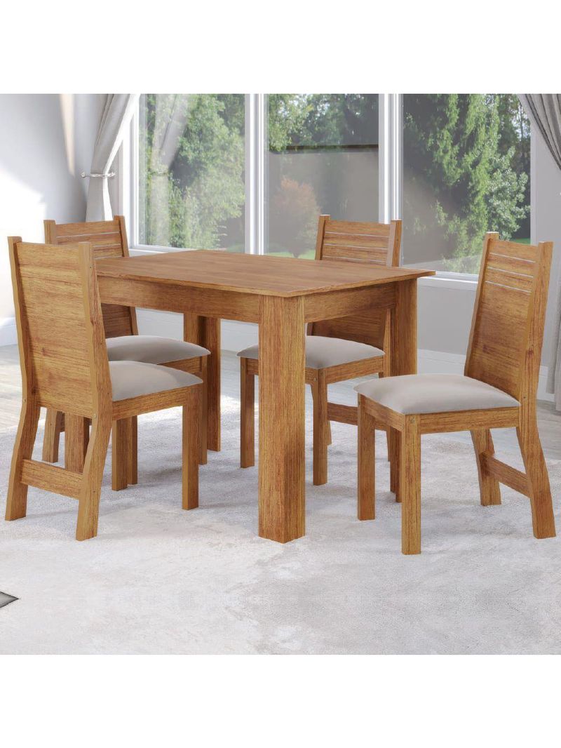 Conjunto De Mesa Sala De Jantar Place 1,10m 4 Cadeiras Veludo Viero Madeirado
