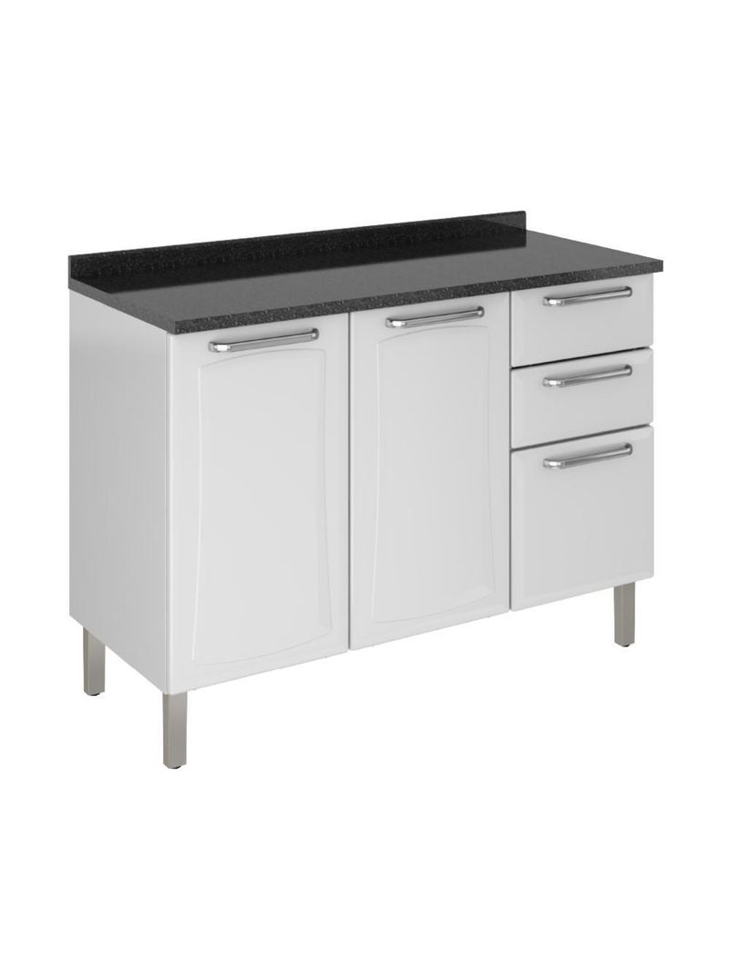 Balcão de Cozinha Itatiaia de Aço 3 Portas 2 Gavetas com Tampo 1,20m – Branco