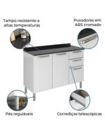 Balcão de Cozinha Itatiaia de Aço 3 Portas 2 Gavetas com Tampo 1,20m – Branco