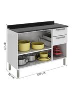 Balcão de Cozinha Itatiaia de Aço 3 Portas 2 Gavetas com Tampo 1,20m – Branco