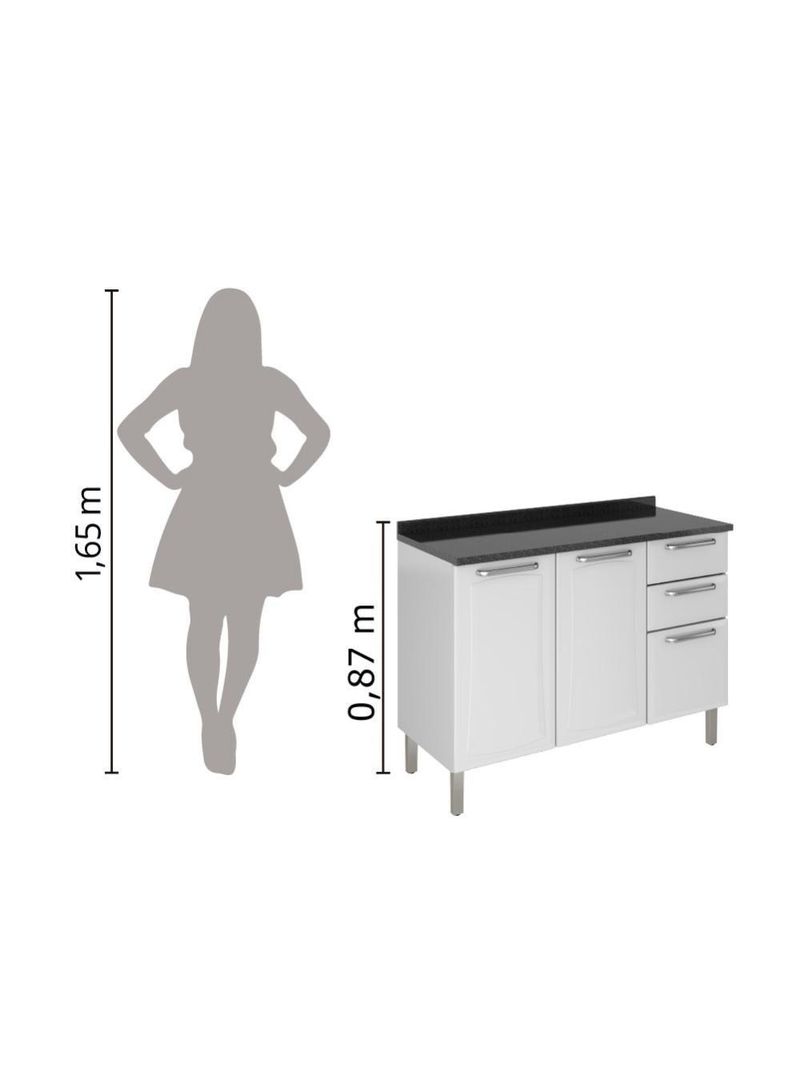 Balcão de Cozinha Itatiaia de Aço 3 Portas 2 Gavetas com Tampo 1,20m – Branco