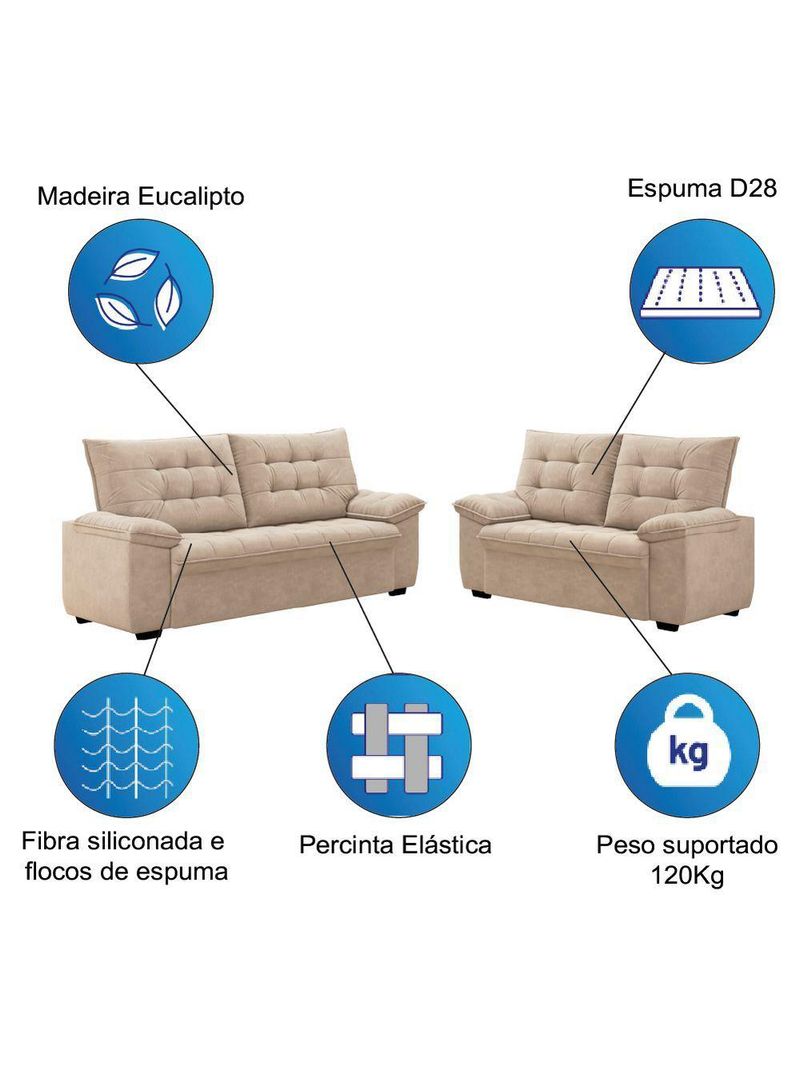 Conjunto De Sofá 2 E 3 Lugares Bertioga Veludo Capuccino Luizzi
