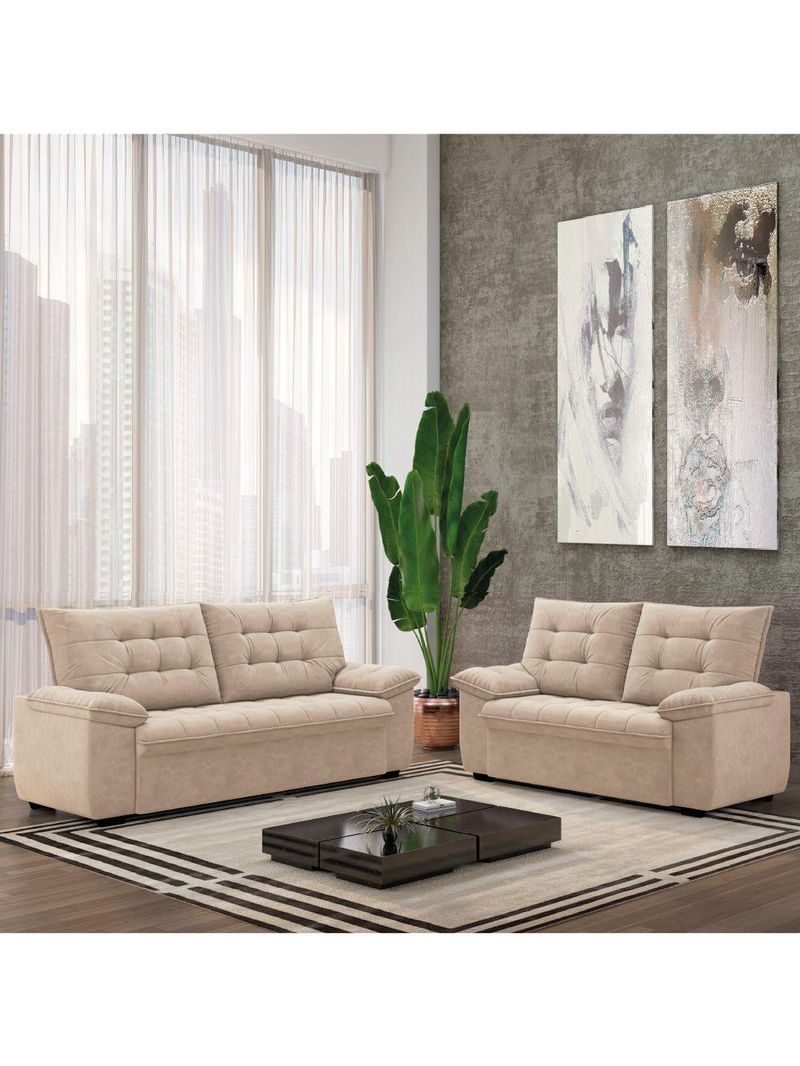 Conjunto De Sofá 2 E 3 Lugares Bertioga Veludo Capuccino Luizzi