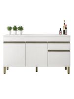 Balcão Gabinete De Cozinha 3 Portas 1 Gaveta Com Tampo 1,50m Line Kit's Paraná Madeirado Branco