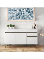 Balcão Gabinete De Cozinha 3 Portas 1 Gaveta Com Tampo 1,50m Line Kit's Paraná Madeirado Branco