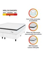 Cama Box Colchão Casal King Molas Ensacadas City Pillow Top 193x203x61cm Linho Branco Cinza