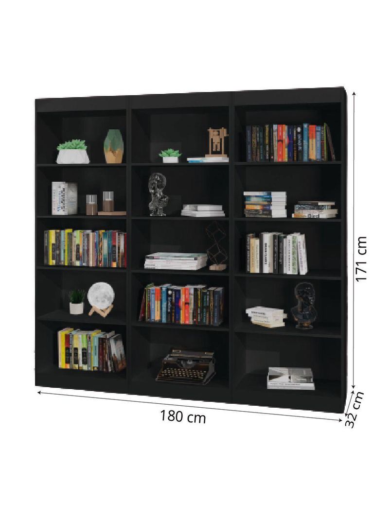 Estante Livreiro Multiuso 12 Prateleiras 1,71m Office Preto J&a Preto