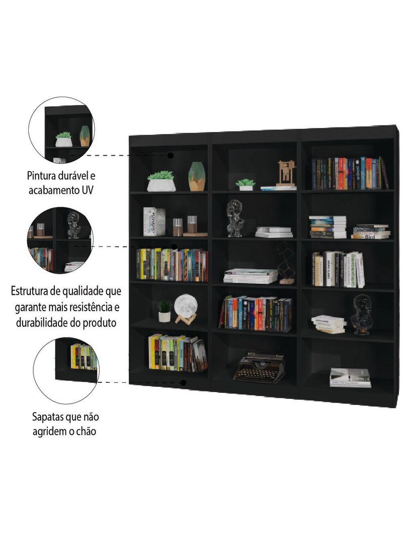 Estante Livreiro Multiuso 12 Prateleiras 1,71m Office Preto J&a Preto