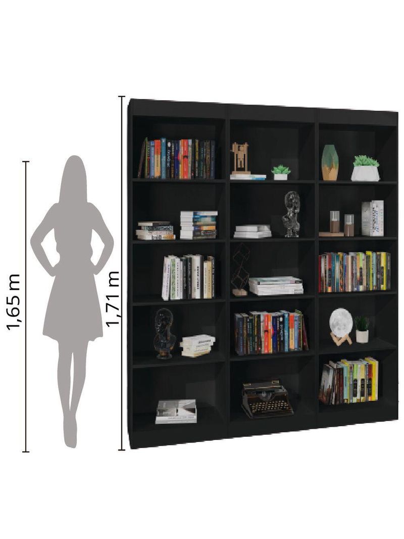 Estante Livreiro Multiuso 12 Prateleiras 1,71m Office Preto J&a Preto
