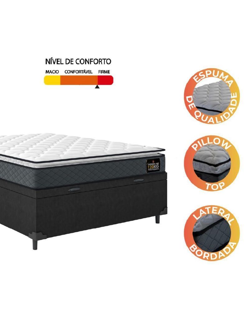 Cama Box Baú Casal Espuma D33 Pillow 138x188x60cm