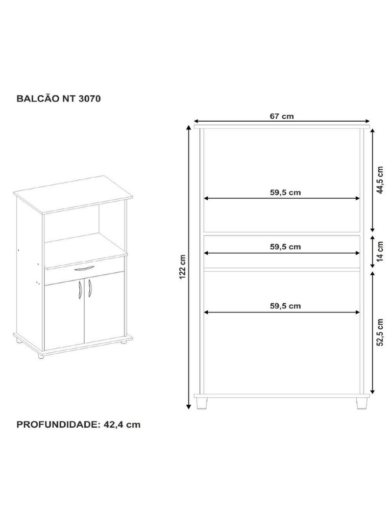 Armário Balcão Para Cozinha Multiuso Notavel  Branco