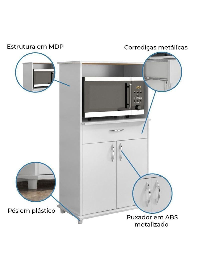 Armário Balcão Para Cozinha Multiuso Notavel  Branco