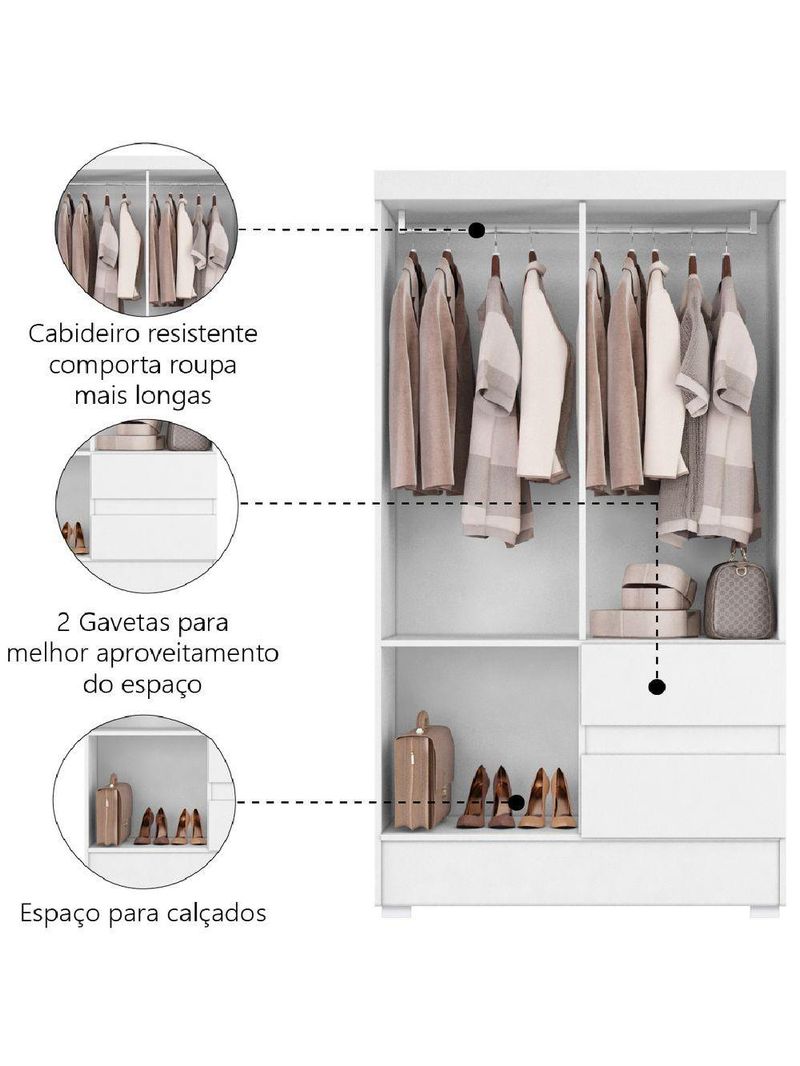Guarda Roupas Solteiro Juvenil Branco Coimbra Aramóveis