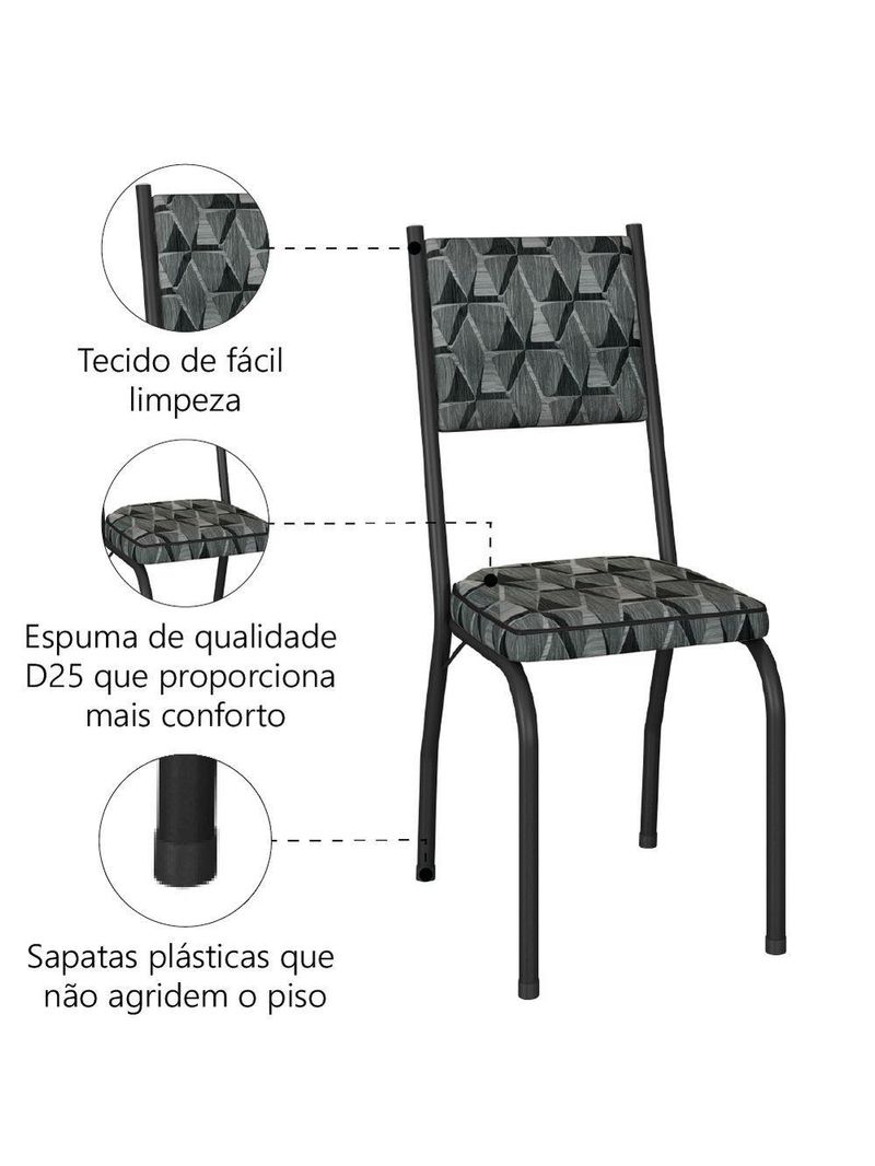 Conjunto com 4 Cadeiras Tubular Diana – Preto Fosco com Assento Mosaico – Artefamol
