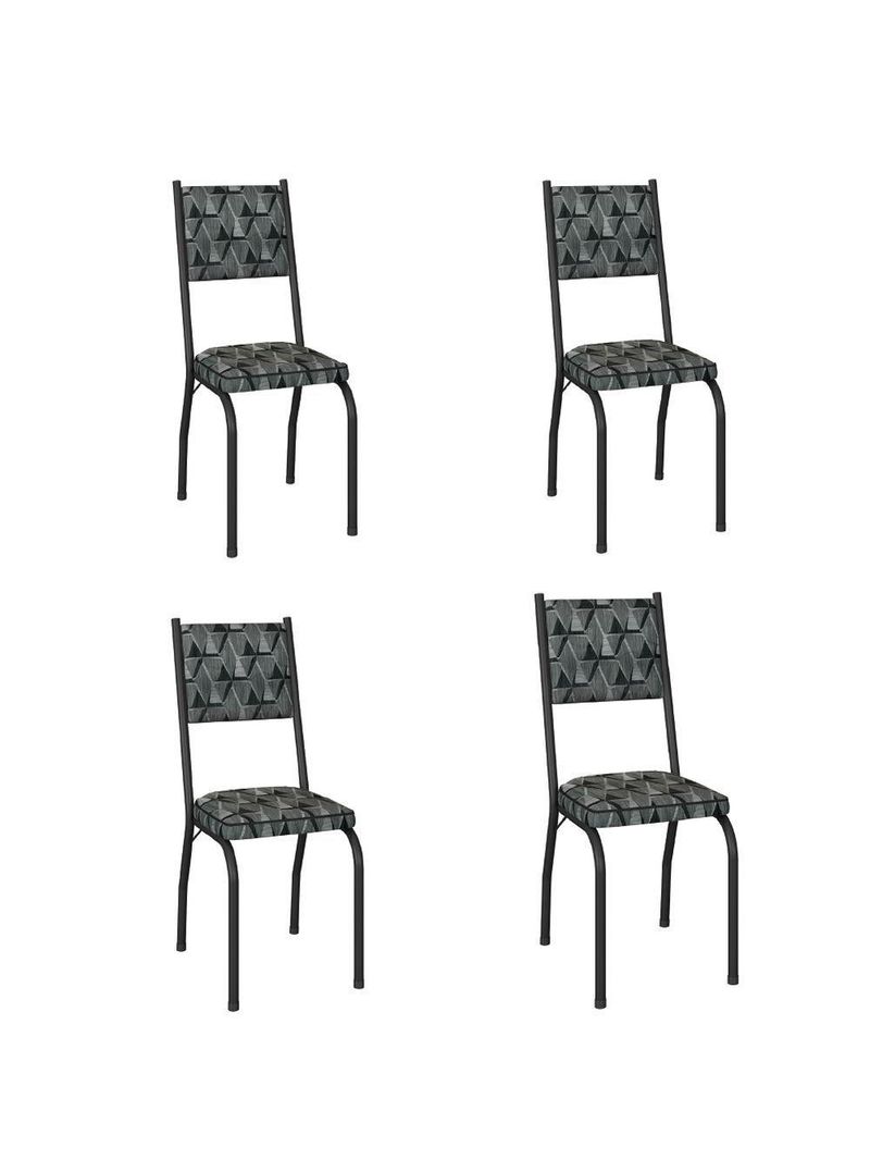 Conjunto com 4 Cadeiras Tubular Diana – Preto Fosco com Assento Mosaico – Artefamol