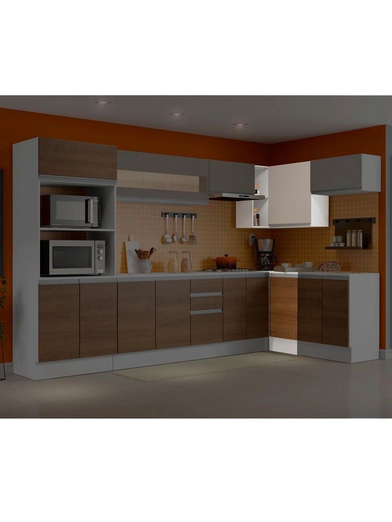 Kit Canto Reto Smart MDF 2 Portas Nicho Rustic Crema Madesa