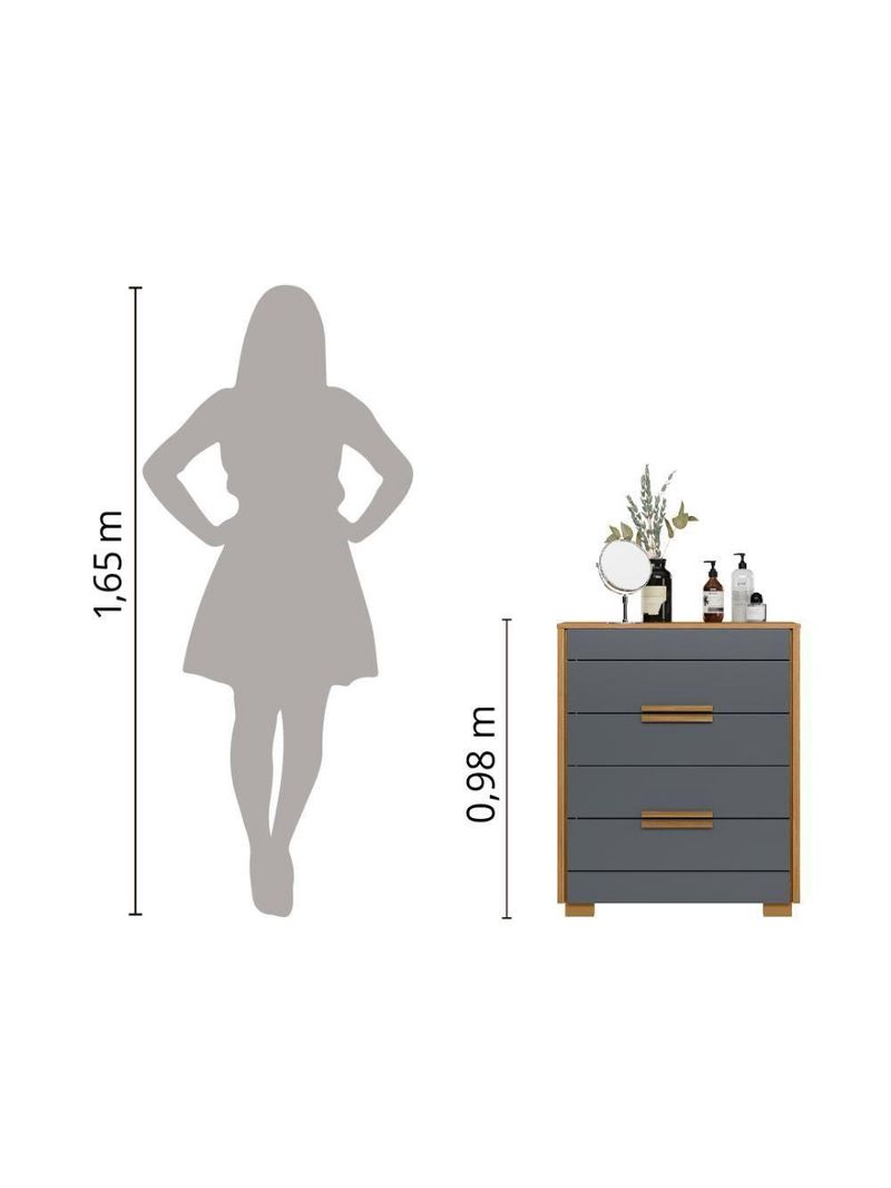 Cômoda Dhara 4 Gavetas Moval Freijó / Cinza Freijo Cinza