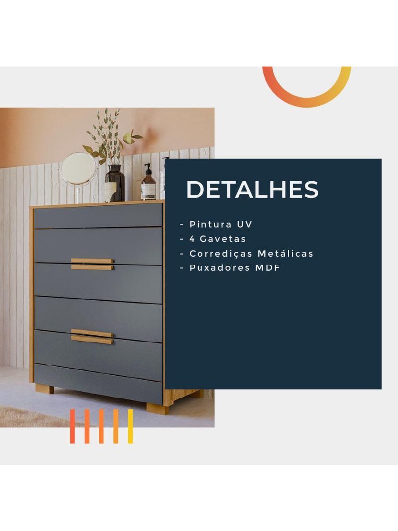 Cômoda Dhara 4 Gavetas Moval Freijó / Cinza Freijo Cinza