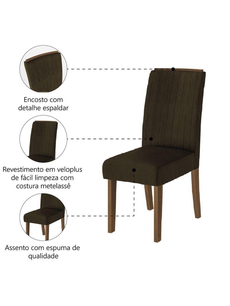 Conjunto com 4 Cadeiras Estofadas Sala de Jantar Grécia Cedro / Marrom Dobuê