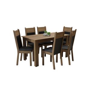 Mesa Tampo de Madeira com 6 Cadeiras Rustic Preto