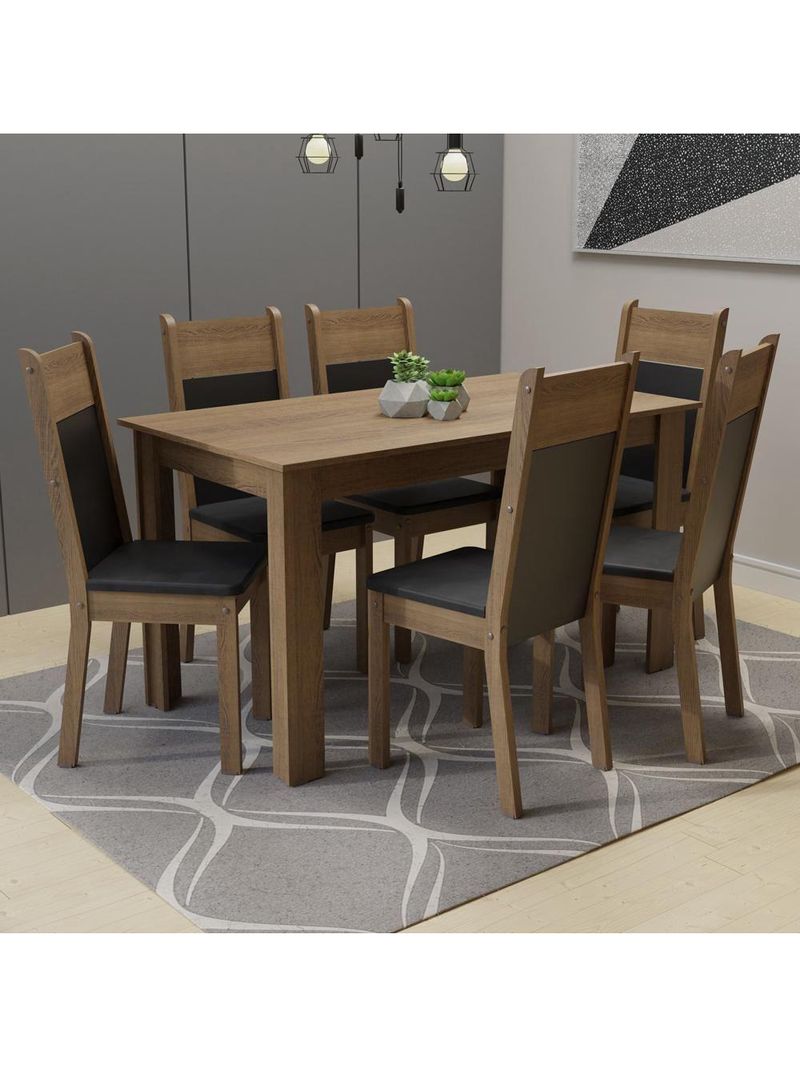Mesa Tampo de Madeira com 6 Cadeiras Rustic Preto