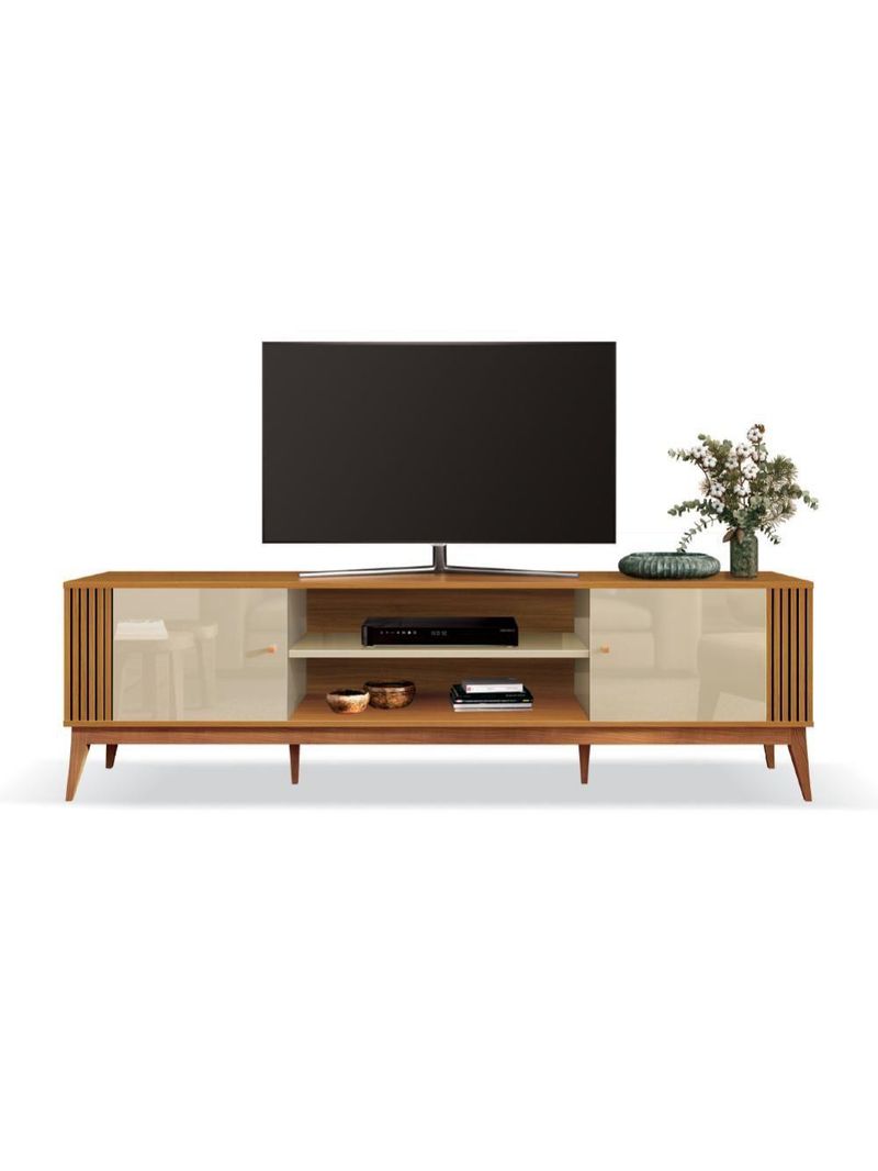 Rack Bancada Para Sala Tv Até 75" Legacy Cedro / Off White