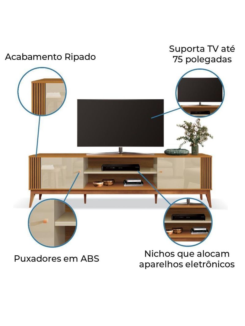 Rack Bancada Para Sala Tv Até 75" Legacy Cedro / Off White