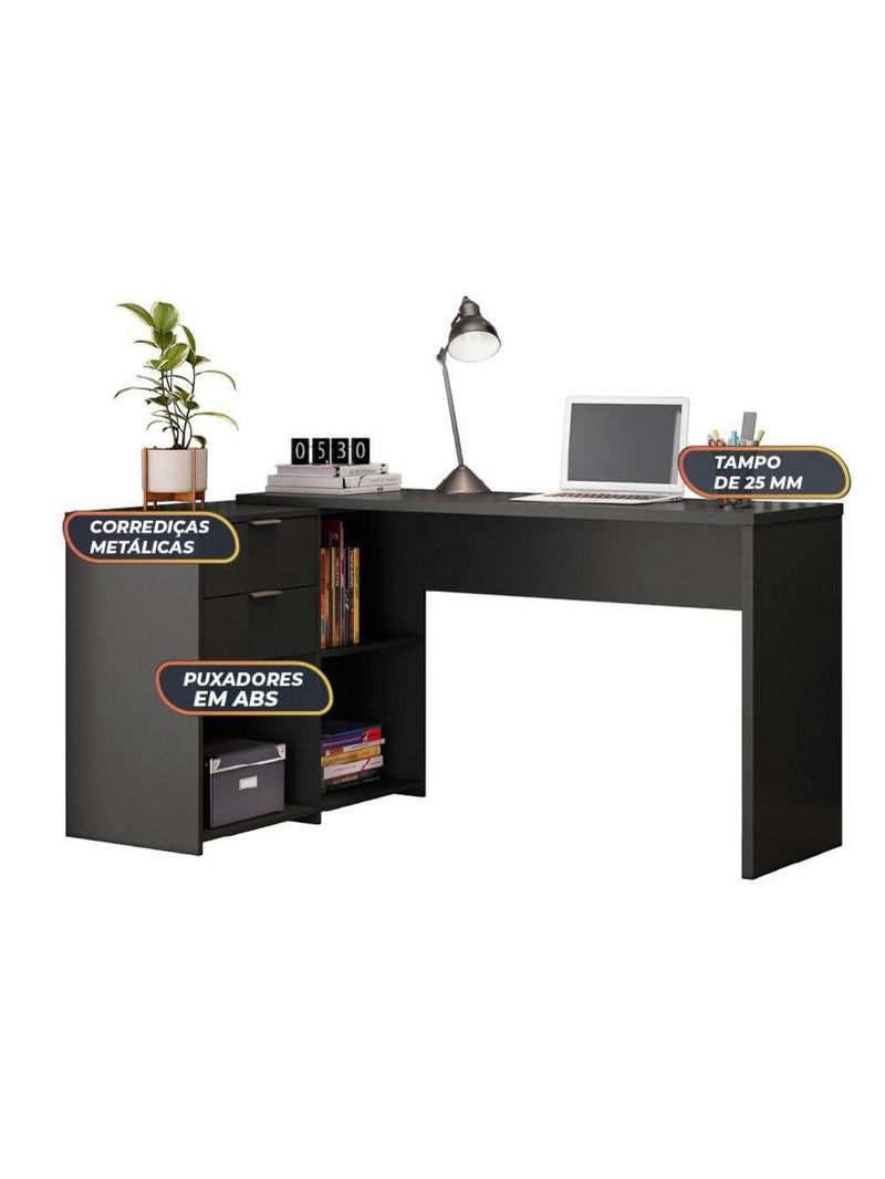 Escrivaninha Com Tampo Giratório 2 Gavetas Nt2060 Preto