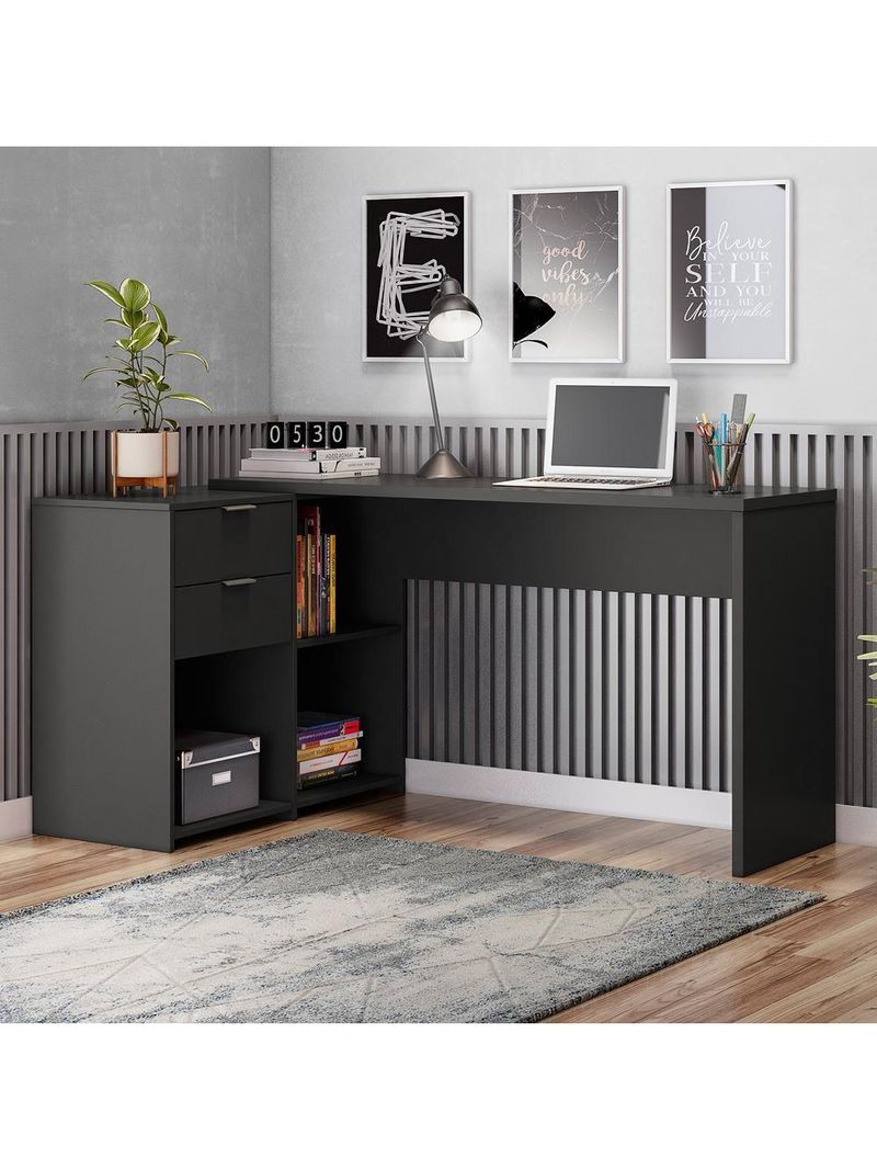 Escrivaninha Com Tampo Giratório 2 Gavetas Nt2060 Preto