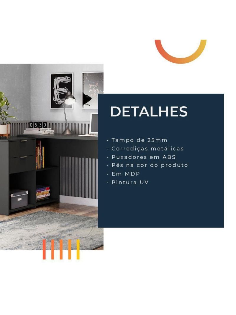 Escrivaninha Com Tampo Giratório 2 Gavetas Nt2060 Preto