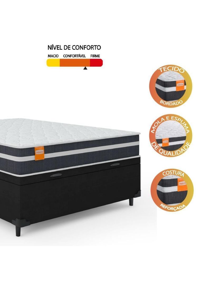 Cama Box Baú Casal Colchão Preto