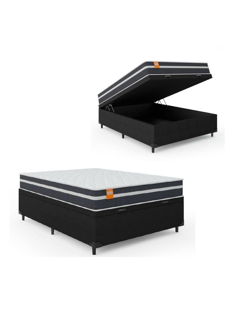 Cama Box Baú Casal Colchão Preto