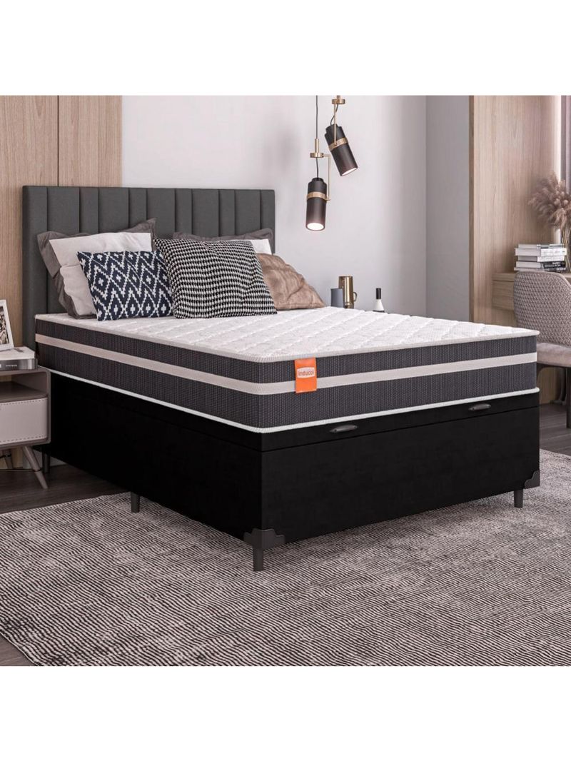 Cama Box Baú Casal Colchão Preto