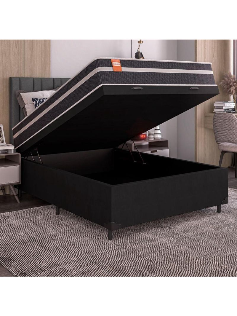 Cama Box Baú Casal Colchão Preto