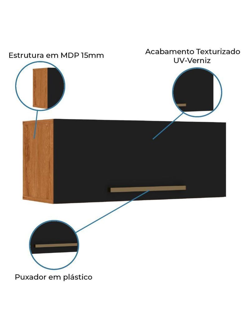 Armário Aéreo De Geladeira 1 Porta 0,80m Favorita Natura / Preto Preto