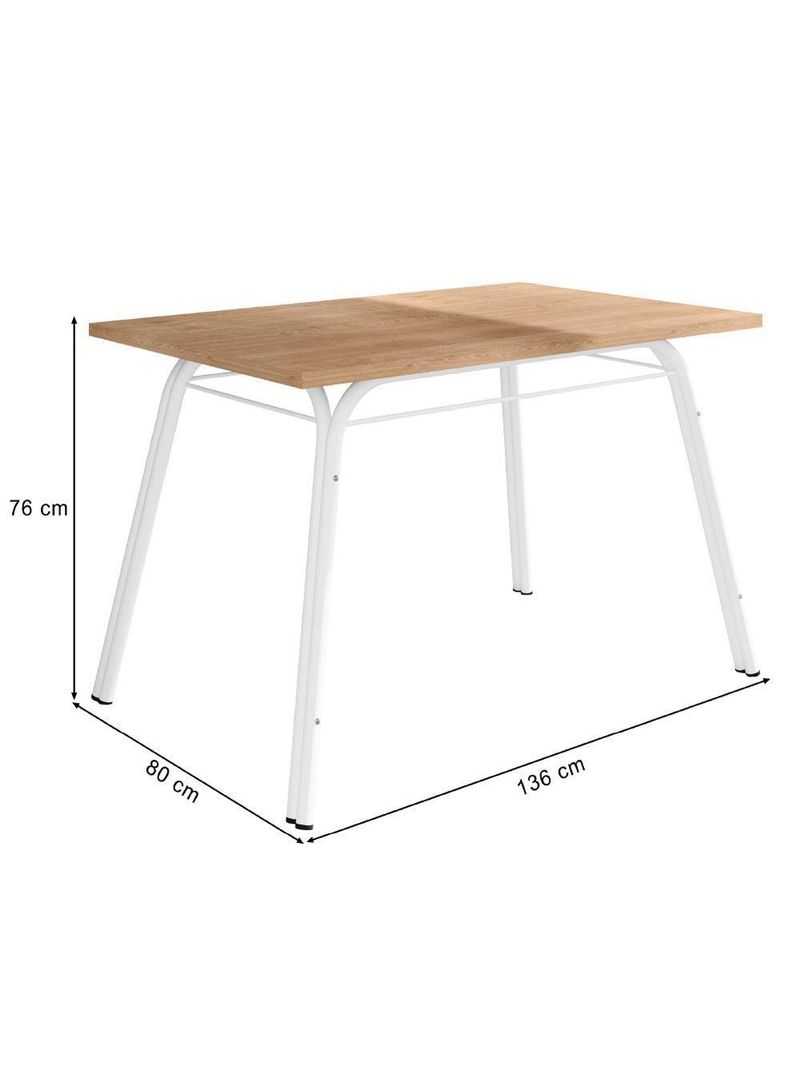 Conjunto De Mesa Sala De Jantar Com 6 Cadeiras Tubular Tampo Bp Madeirado Retangular 1,36m Branco / Preto