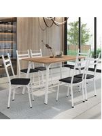 Conjunto De Mesa Sala De Jantar Com 6 Cadeiras Tubular Tampo Bp Madeirado Retangular 1,36m Branco / Preto