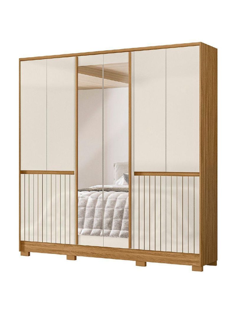 Guarda Roupas Casal Com Espelho Frisado 10 Portas 4 Gavetas Alasca Madeirado Off White