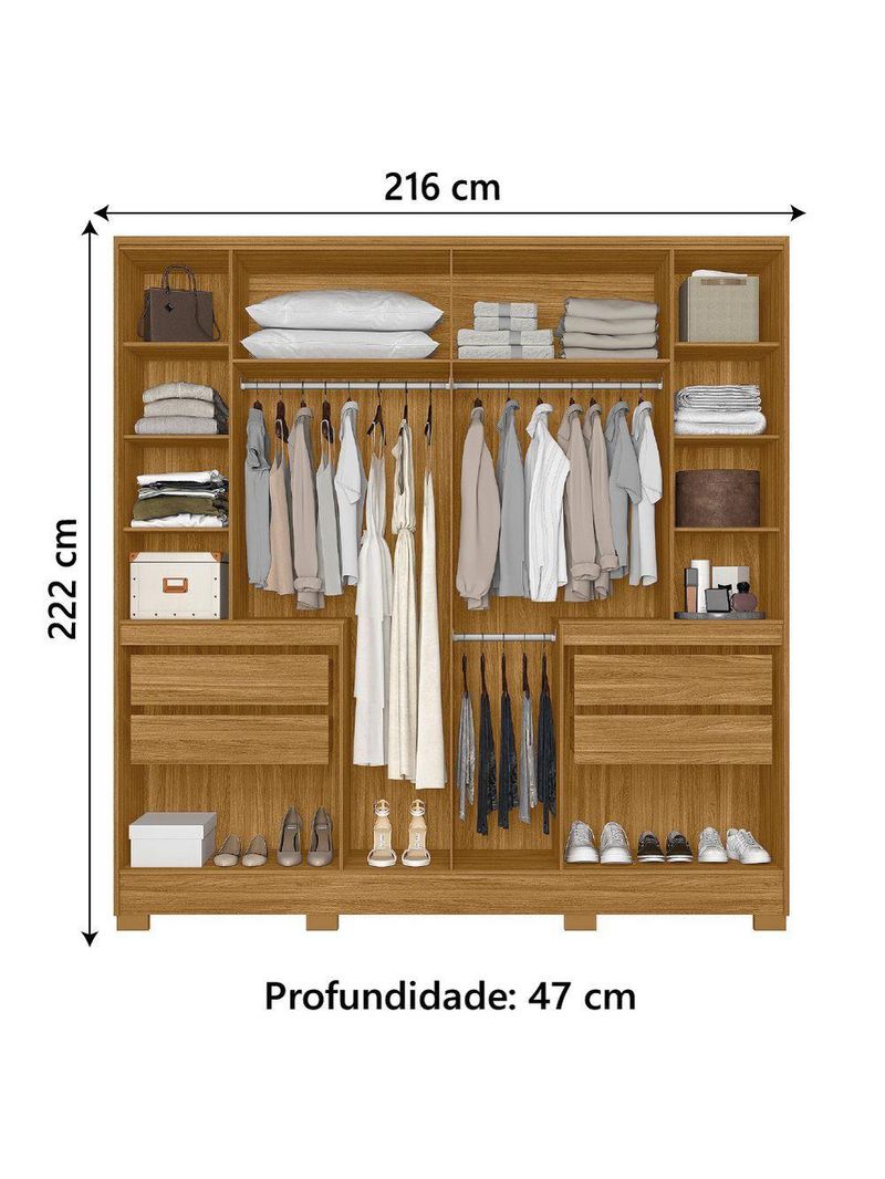Guarda Roupas Casal Com Espelho Frisado 10 Portas 4 Gavetas Alasca Madeirado Off White