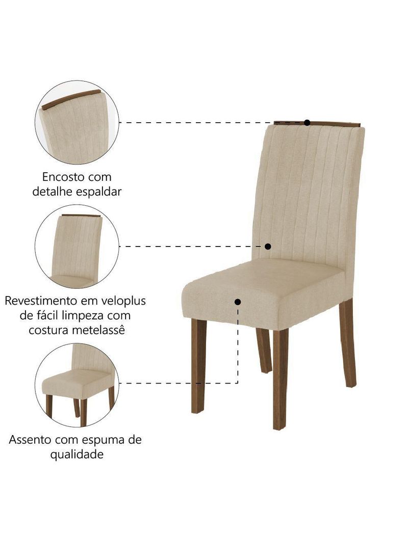 Conjunto com 4 Cadeiras Estofadas Sala de Jantar Grécia Cedro / Bege – Dobuê